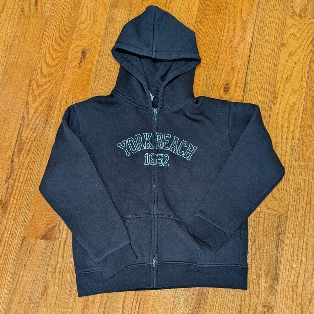 Youth Size XL Navy Blue Front Zip Up Hoodie YORK BEACH‎ #U4